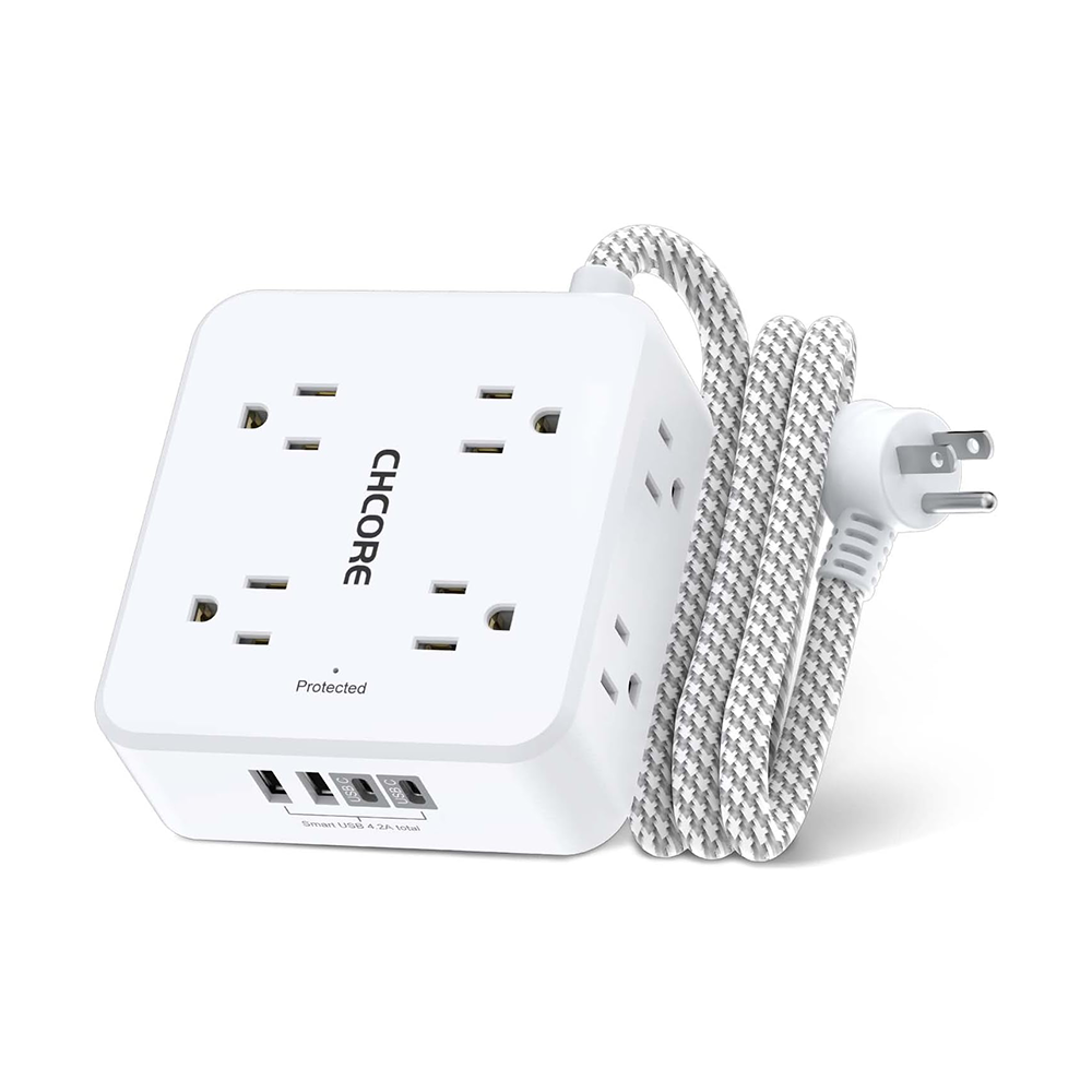 12 in 1 Surge Protector Power Strip with 8 Outlets & 4 USB (2 USB-C), 5Ft Flat Plug Extension Cord, ETL Listed