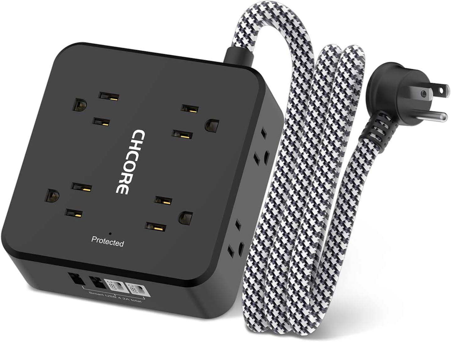 12 in 1 Surge Protector Power Strip with 8 Outlets & 4 USB (2 USB-C), 5Ft Flat Plug Extension Cord, ETL Listed
