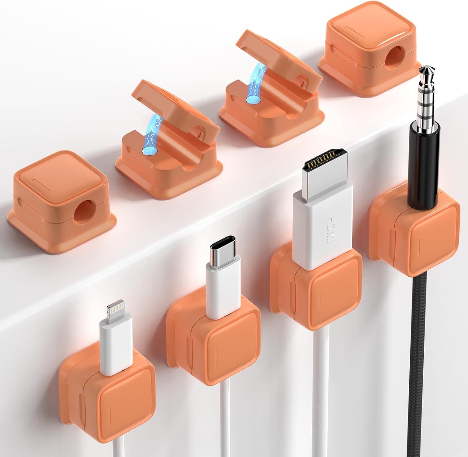 Magnetic Cable Organizer Clips – 8 Pack Cord Management Holders for Desk & Home