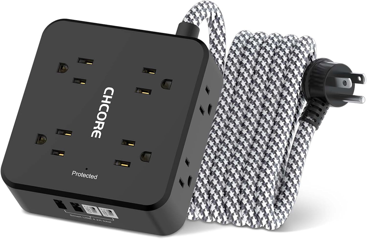 12 in 1 Surge Protector Power Strip with 8 Outlets & 4 USB (2 USB-C), 5Ft Flat Plug Extension Cord, ETL Listed
