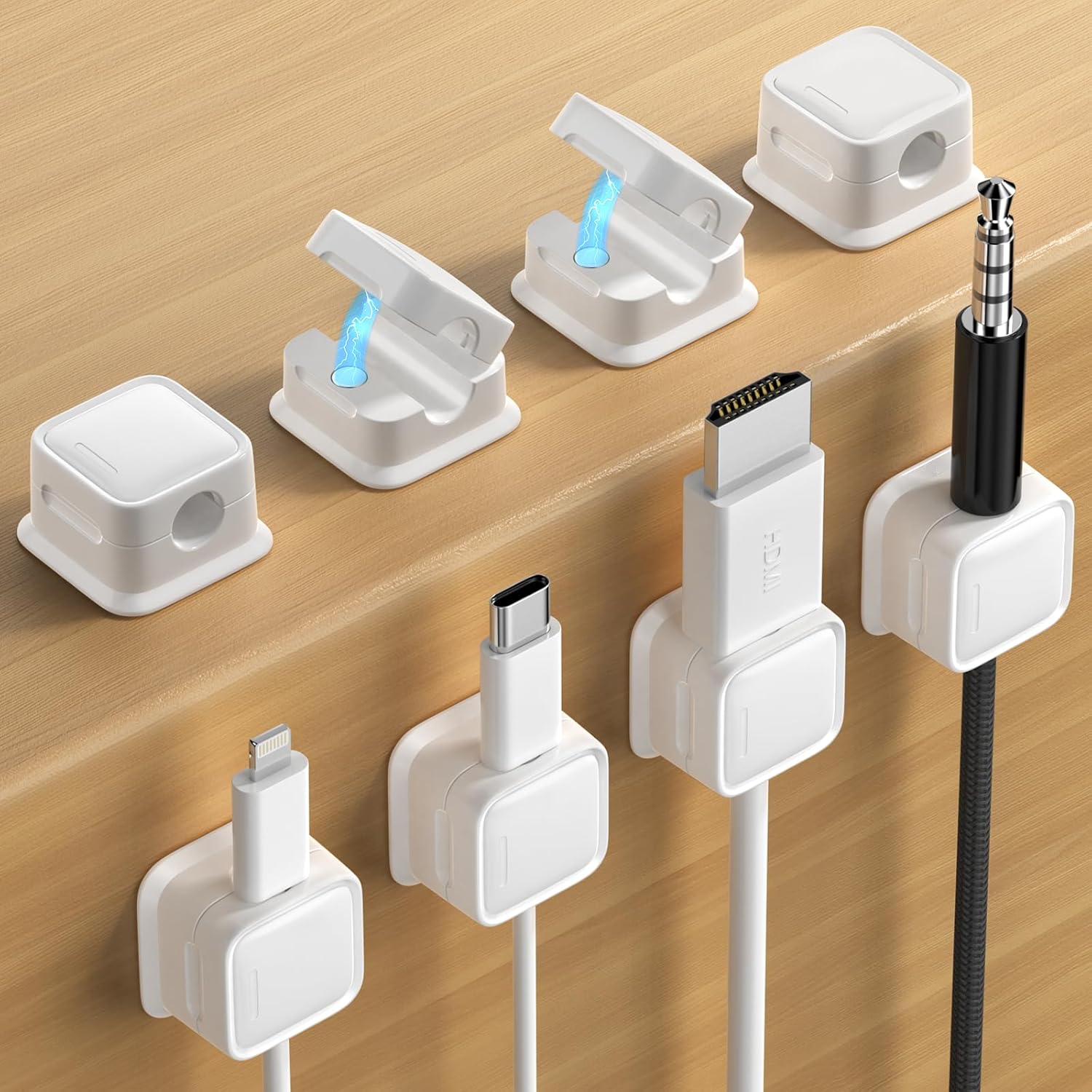 Magnetic Cable Organizer Clips – 8 Pack Cord Management Holders for Desk & Home