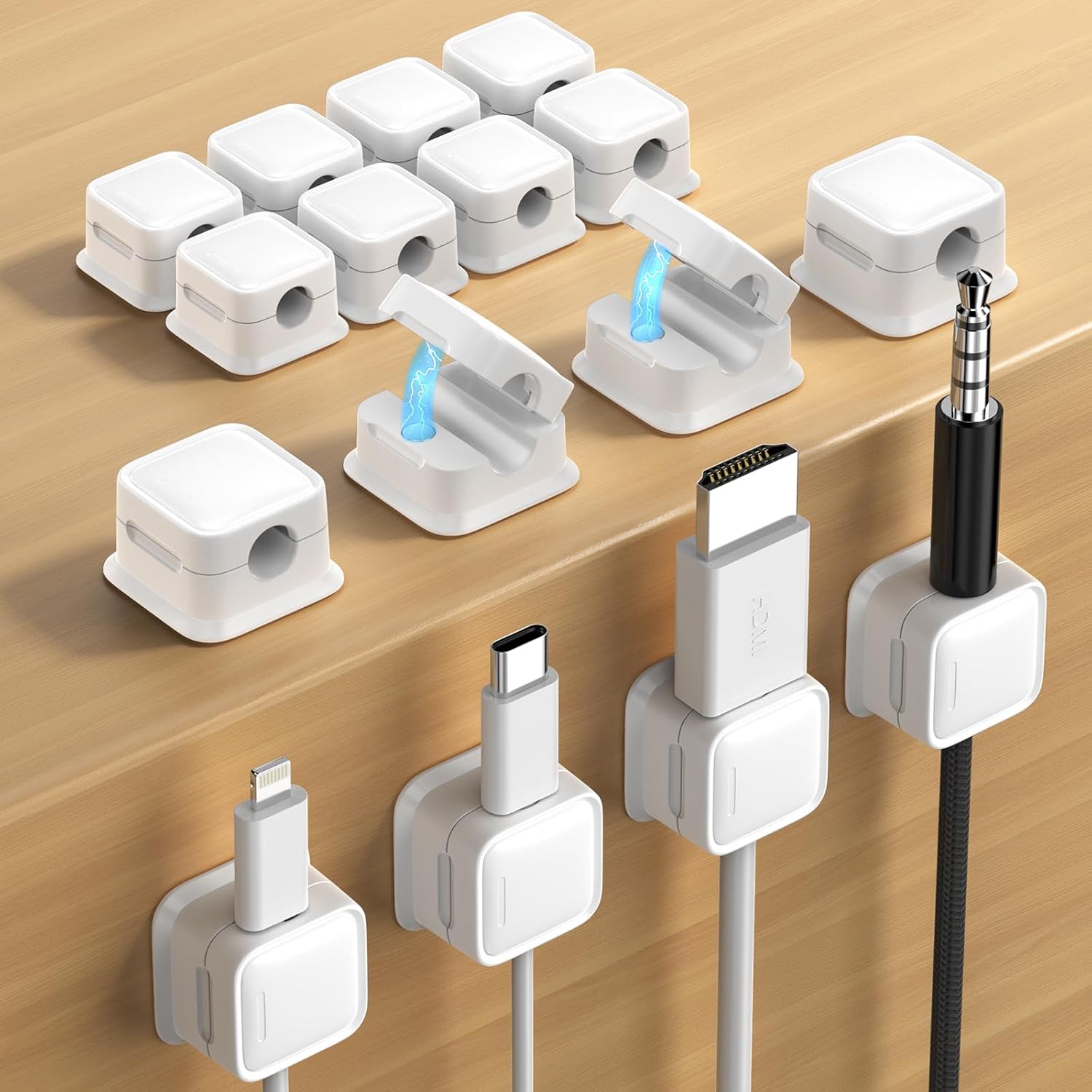 Magnetic Cable Organizer Clips – 8 Pack Cord Management Holders for Desk & Home