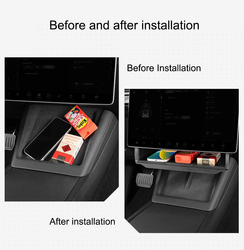 Under-Screen Hidden Storage Box For Tesla Model Y Model 3 Highland 2024