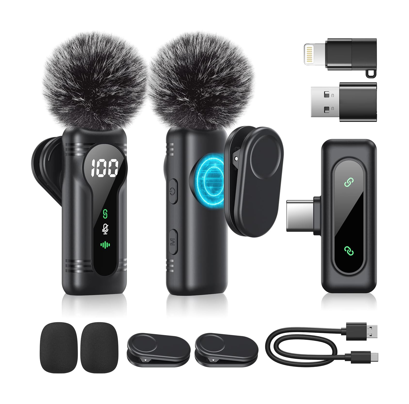 Wireless Microphone Dual Set – Plug & Play Clip-on Mic with Magnetic Mount, Noise Cancelling