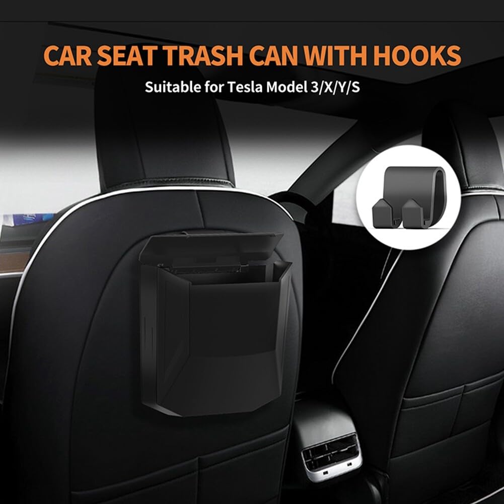 Garbage Bin,Car Seat with Lid with Hooks Leak Proof Vehicle Car Organizer Hanging Storage Box Mini Compatible for Tesla Model 3/X/Y/s