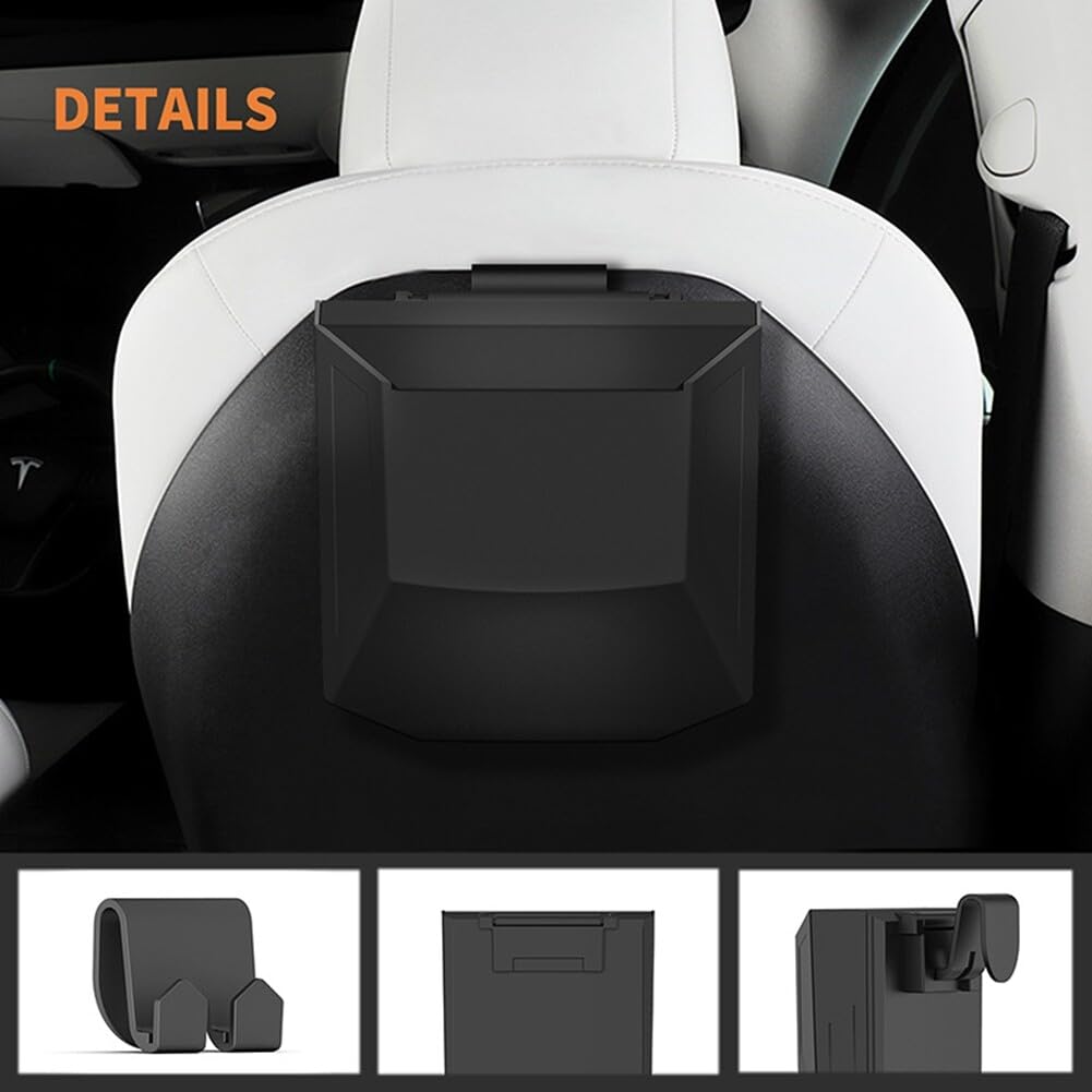 Garbage Bin,Car Seat with Lid with Hooks Leak Proof Vehicle Car Organizer Hanging Storage Box Mini Compatible for Tesla Model 3/X/Y/s