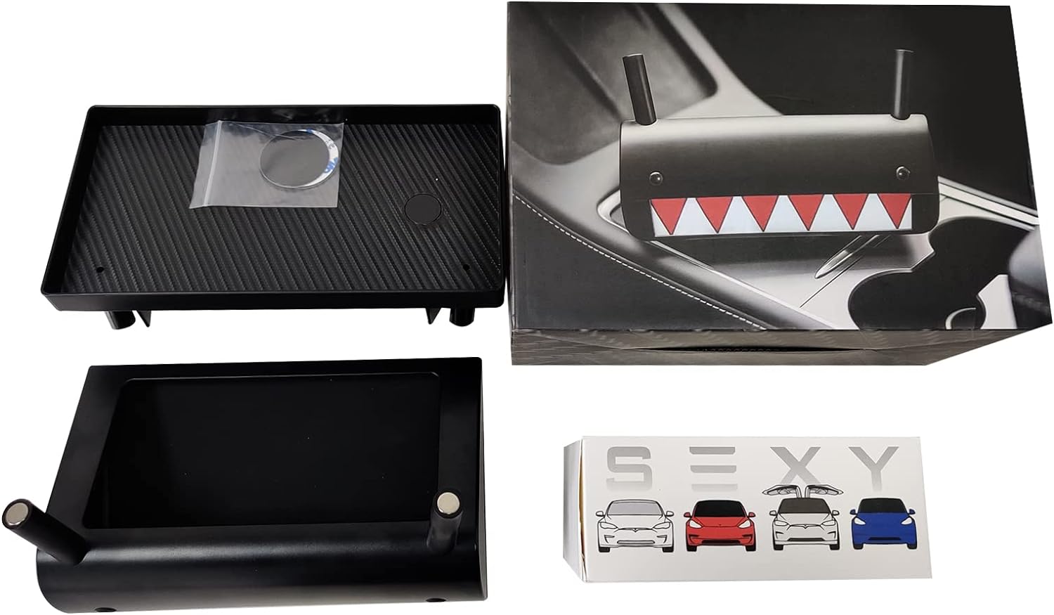 Center Console Organizer with Anti-Slip Liner Tray Magnetic with Tesla Model 3 Model Y Accessories(Black)