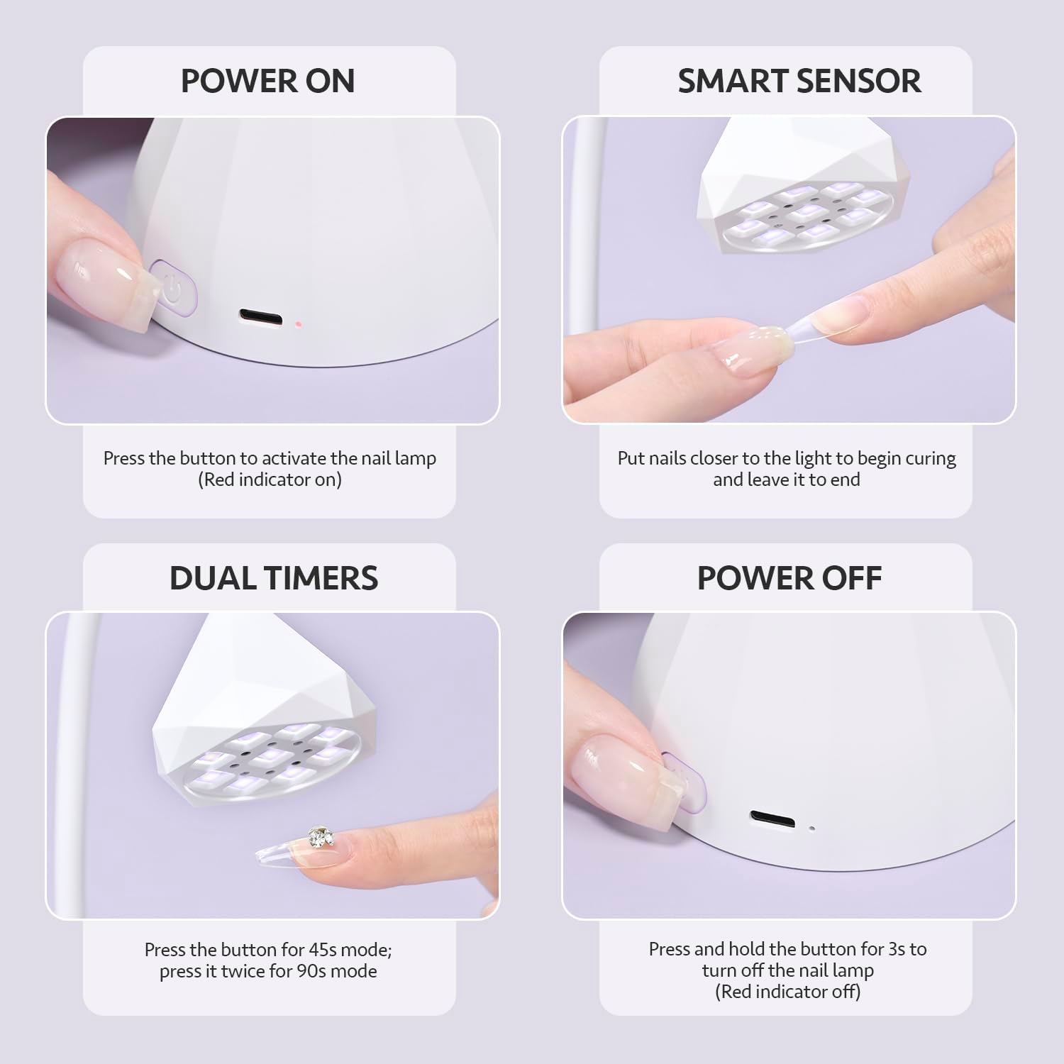Handheld UV Light for Gel Nails, Mini Nail Light, Portable LED Nail Lamp, Cordless Rechargeable USB Nail Dryer