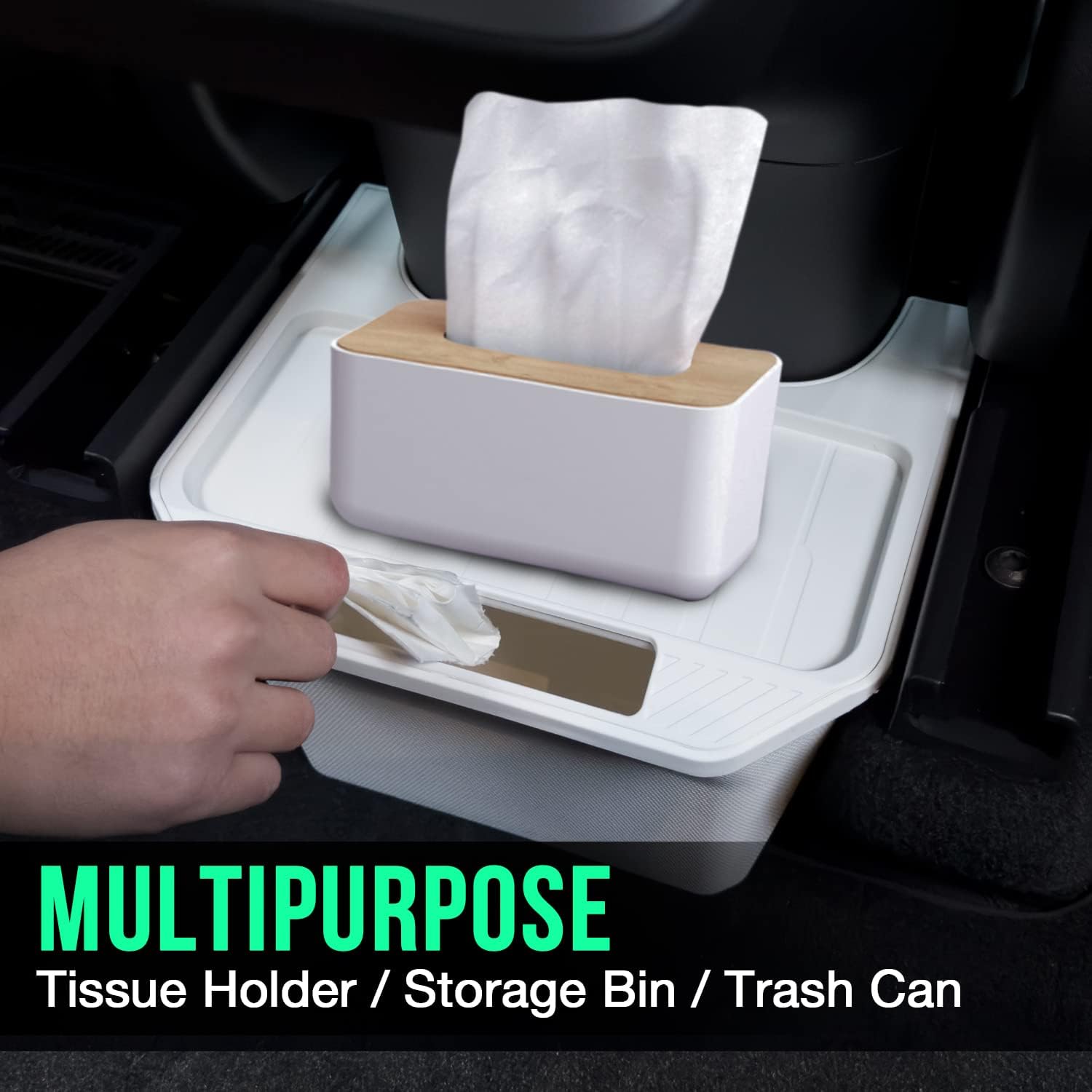 Trash Can Rear Center Console Organizer Behind Seat, Seat back, Second Row Tissue Holder/Storage Bin for Model Y Accessories