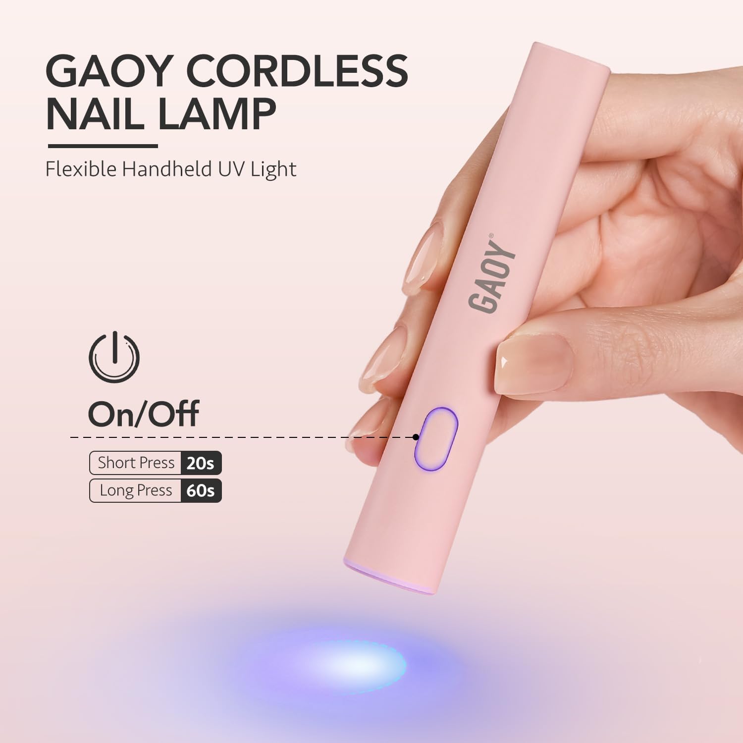 Handheld UV Light for Gel Nails, Mini Nail Light, Portable LED Nail Lamp, Cordless Rechargeable USB Nail Dryer