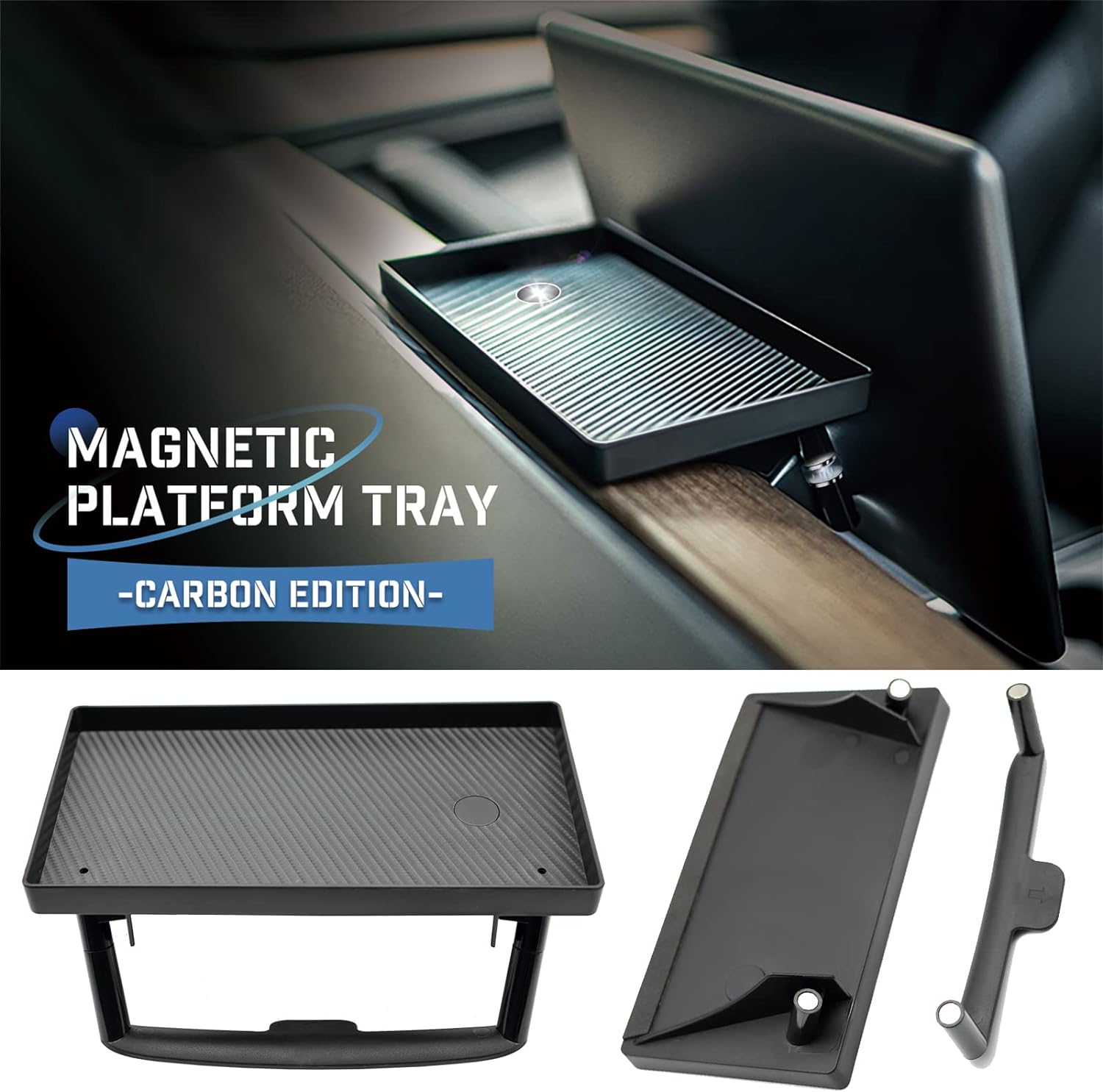 Center Console Organizer with Anti-Slip Liner Tray Magnetic with Tesla Model 3 Model Y Accessories(Black)