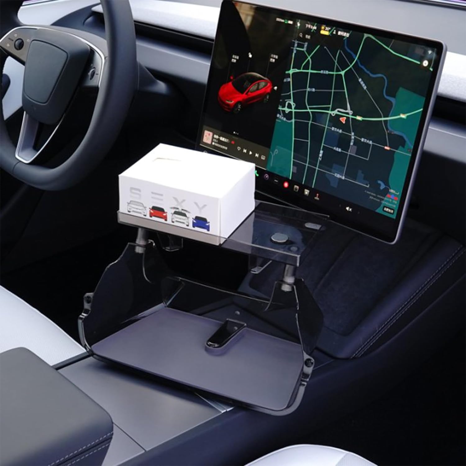 Center Console Organizer with Anti-Slip Liner Tray Magnetic with Tesla Model 3 Model Y Accessories(Black)