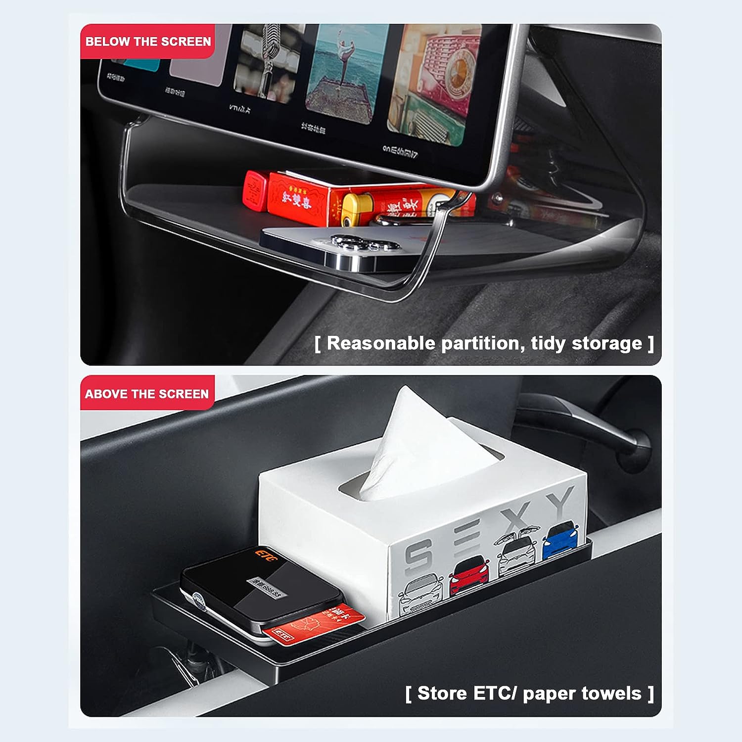Center Console Organizer with Anti-Slip Liner Tray Magnetic with Tesla Model 3 Model Y Accessories(Black)