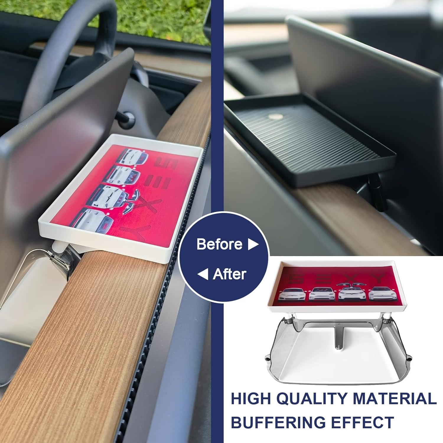 Center Console Organizer with Anti-Slip Liner Tray Magnetic with Tesla Model 3 Model Y Accessories(Black)