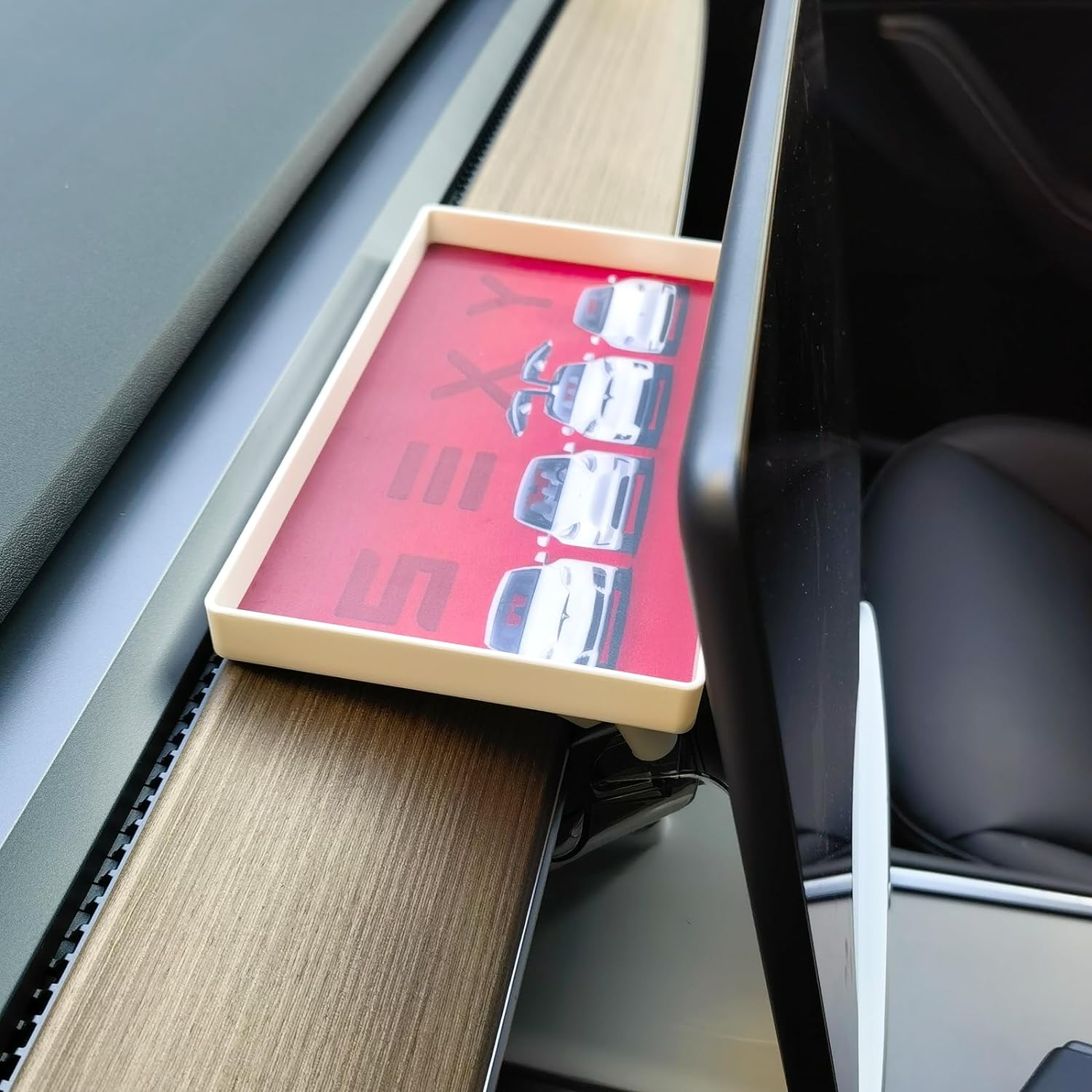 Center Console Organizer with Anti-Slip Liner Tray Magnetic with Tesla Model 3 Model Y Accessories(Black)