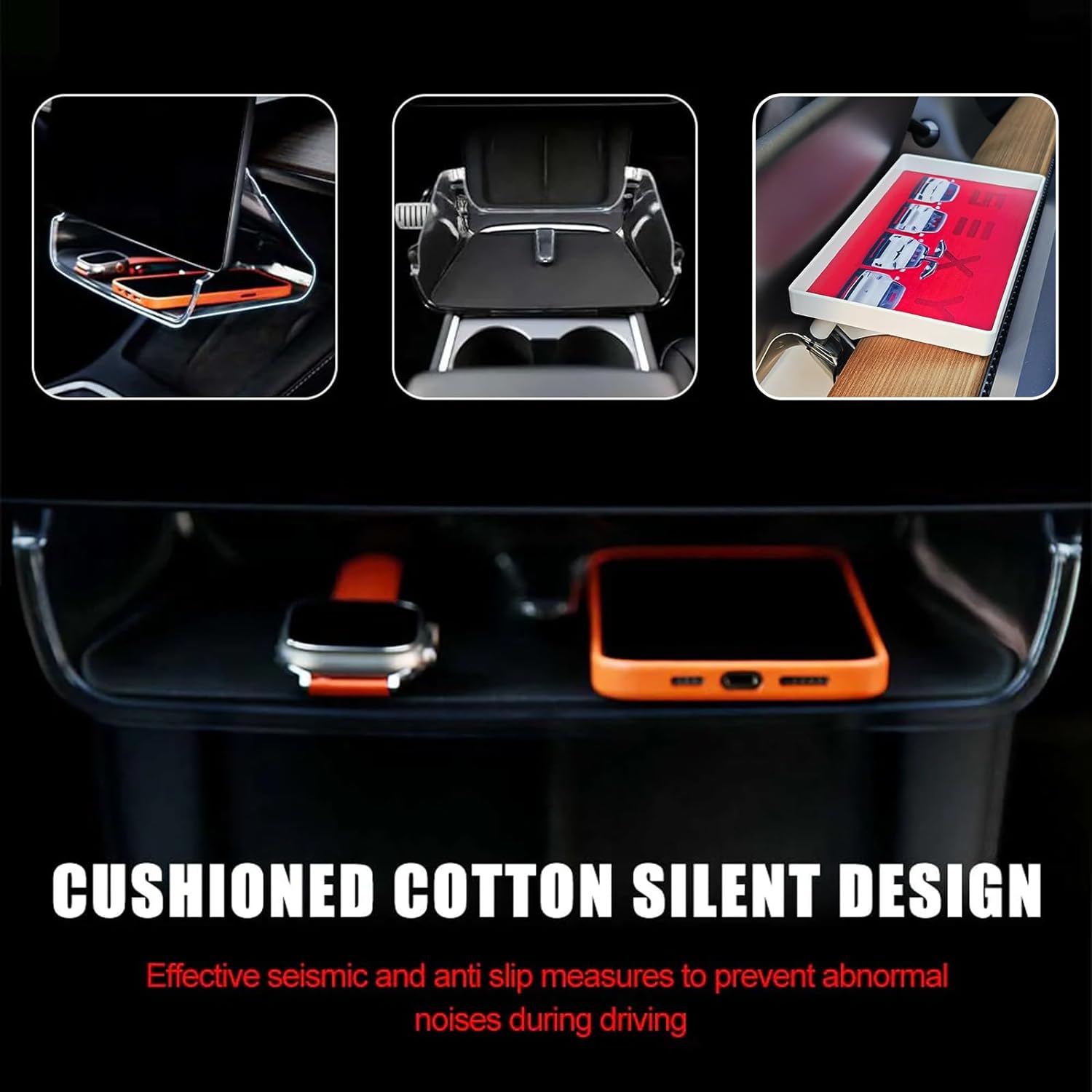 Center Console Organizer with Anti-Slip Liner Tray Magnetic with Tesla Model 3 Model Y Accessories(Black)