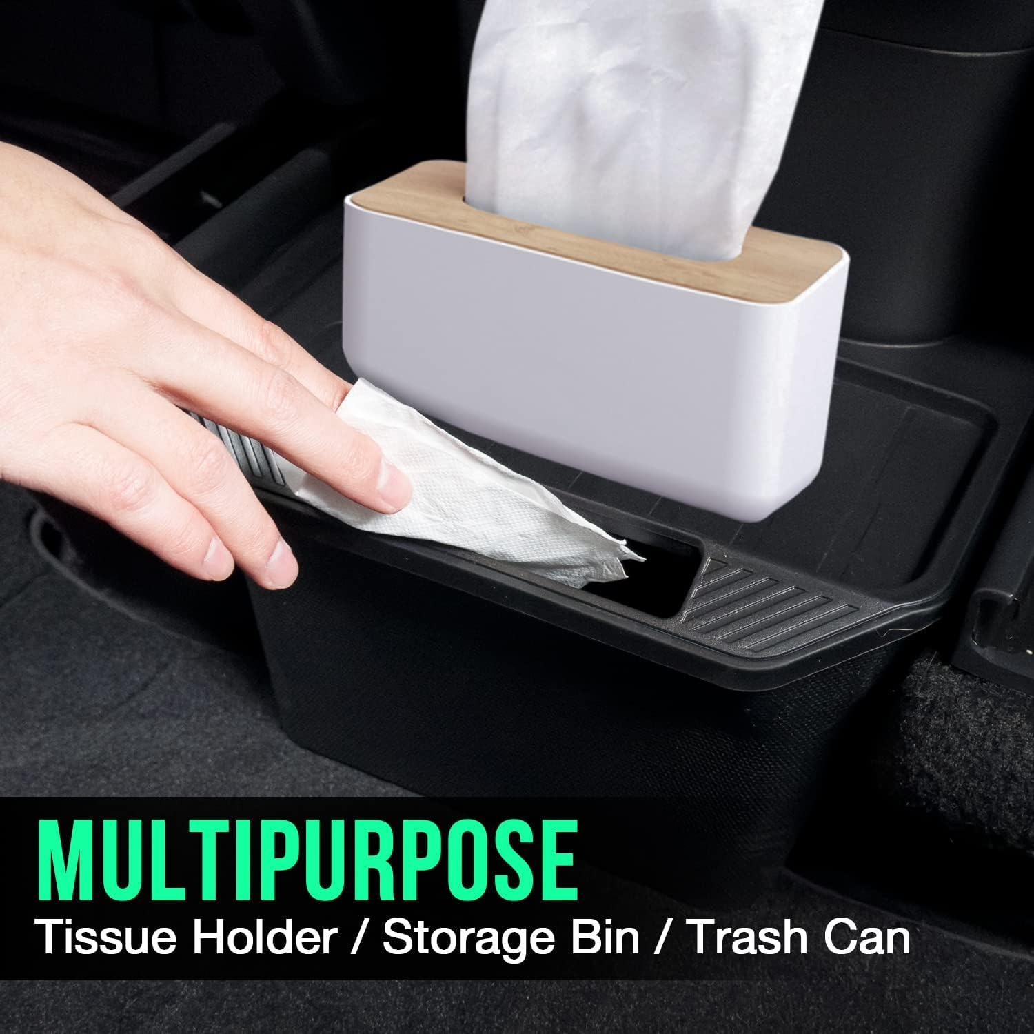 Trash Can Rear Center Console Organizer Behind Seat, Seat back, Second Row Tissue Holder/Storage Bin for Model Y Accessories