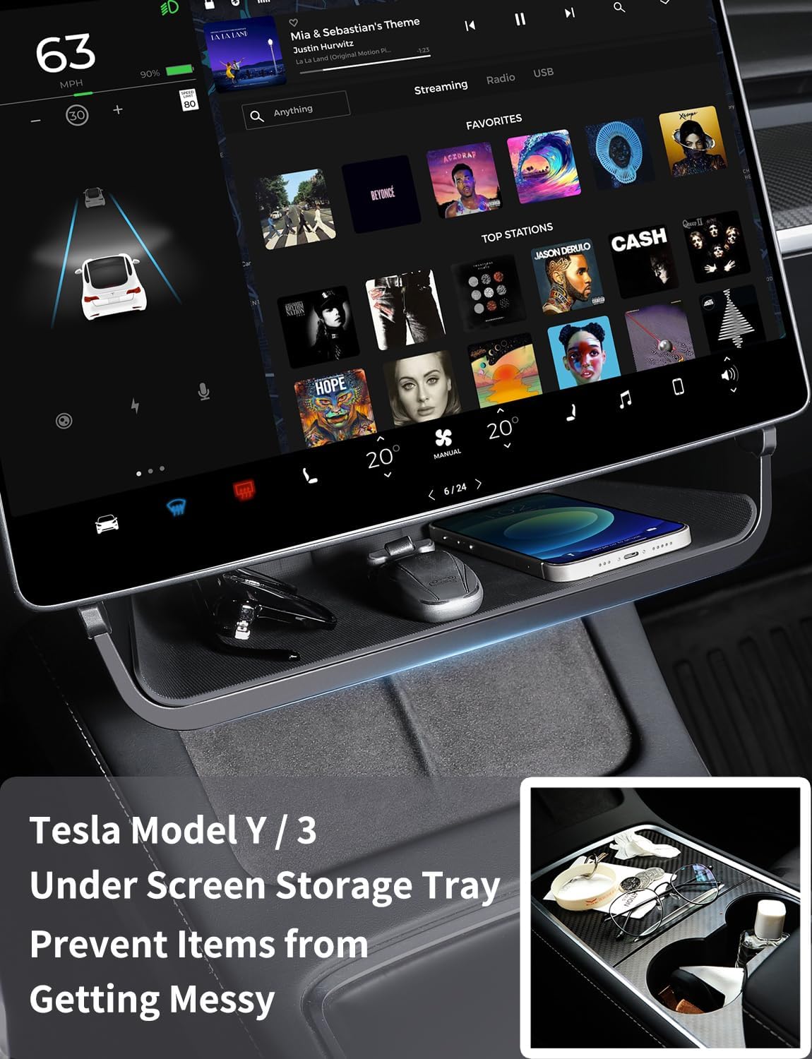 Under Screen Storage Organizer Tray Box Console Center for Tesla Model 3 Model Y Accessories