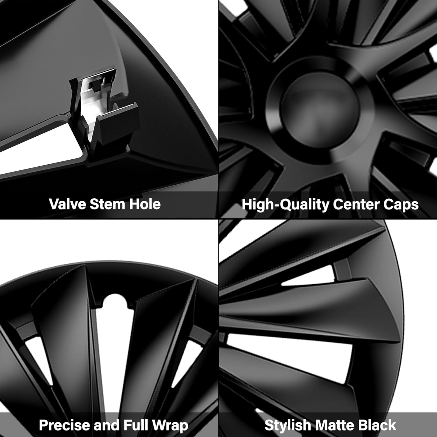 Wheel Covers Black Wheel Hubcaps Fits with Shock Absorbing Foam Strip for Tesla Model Y