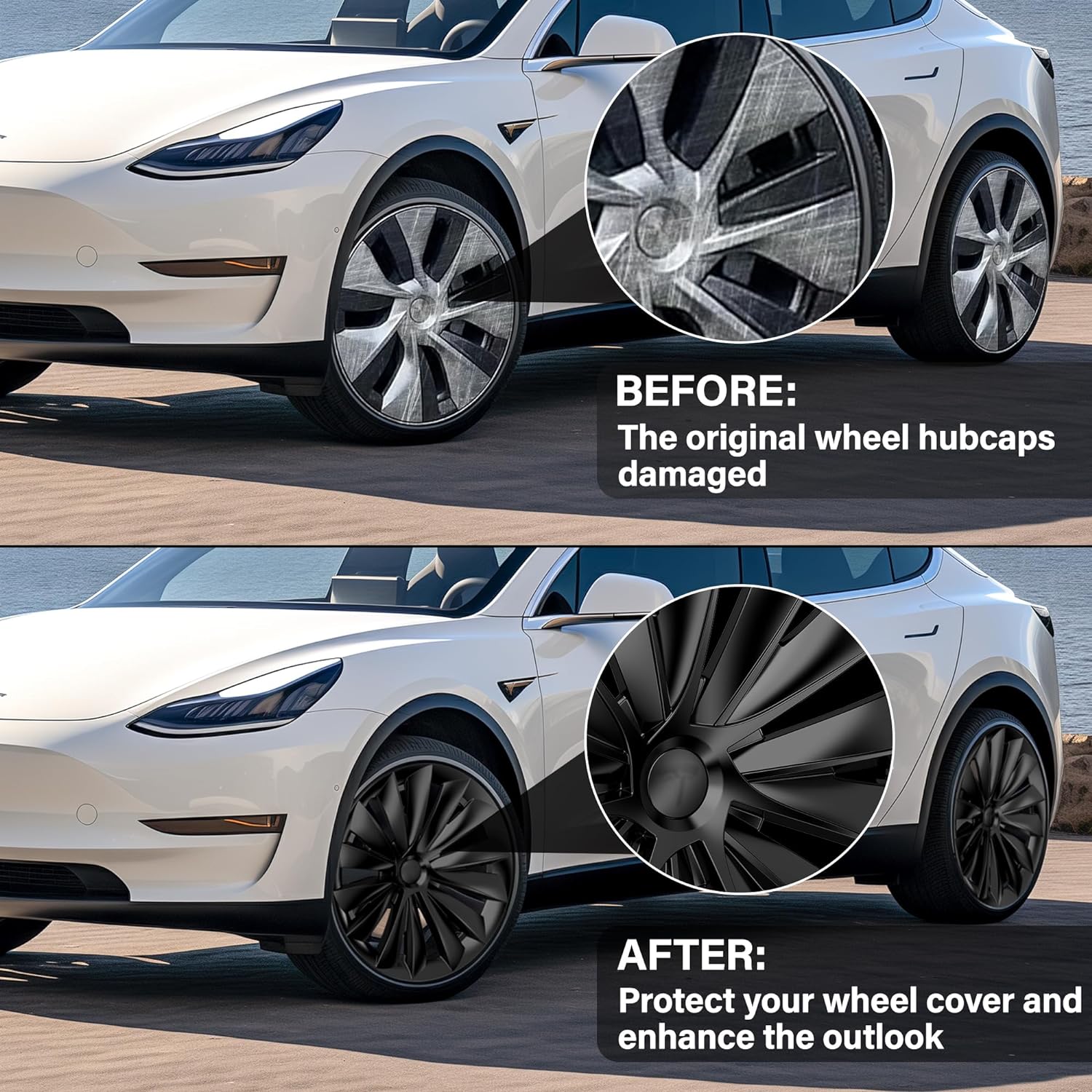 Wheel Covers Black Wheel Hubcaps Fits with Shock Absorbing Foam Strip for Tesla Model Y