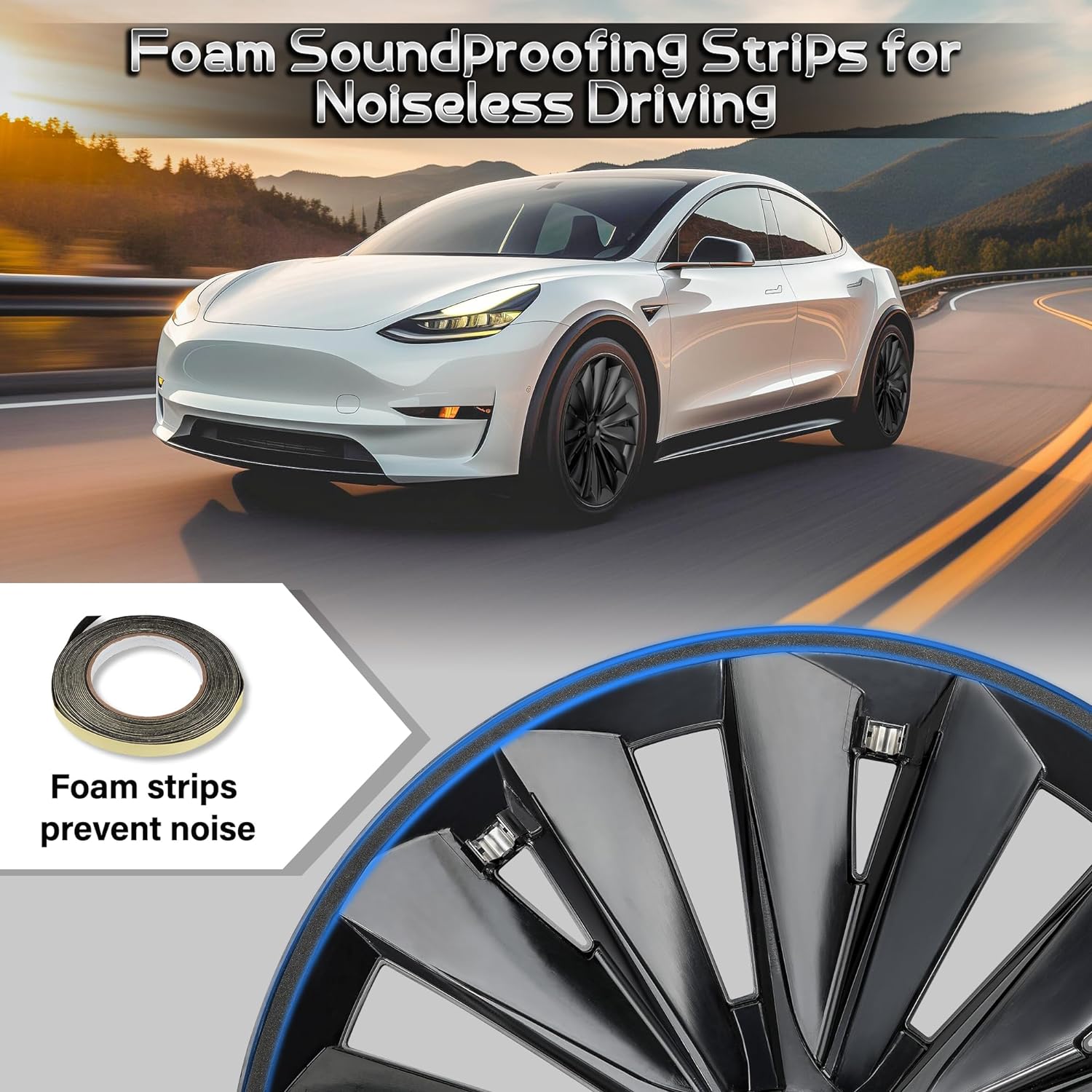 Wheel Covers Black Wheel Hubcaps Fits with Shock Absorbing Foam Strip for Tesla Model Y
