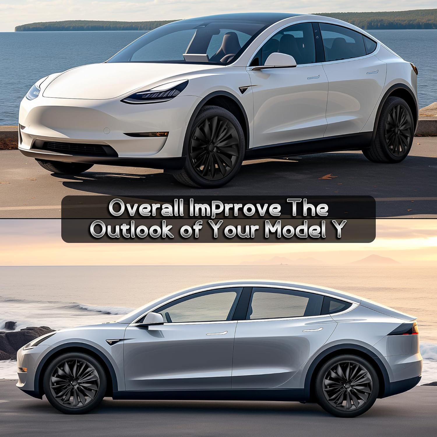 Wheel Covers Black Wheel Hubcaps Fits with Shock Absorbing Foam Strip for Tesla Model Y